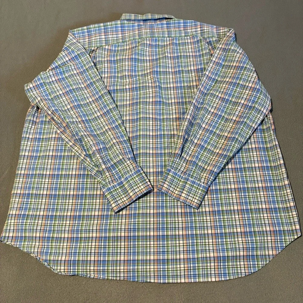 Polo Ralph Lauren Dress Shirt Mens 2XB Blue Green Plaid Button Up Stretch Pony